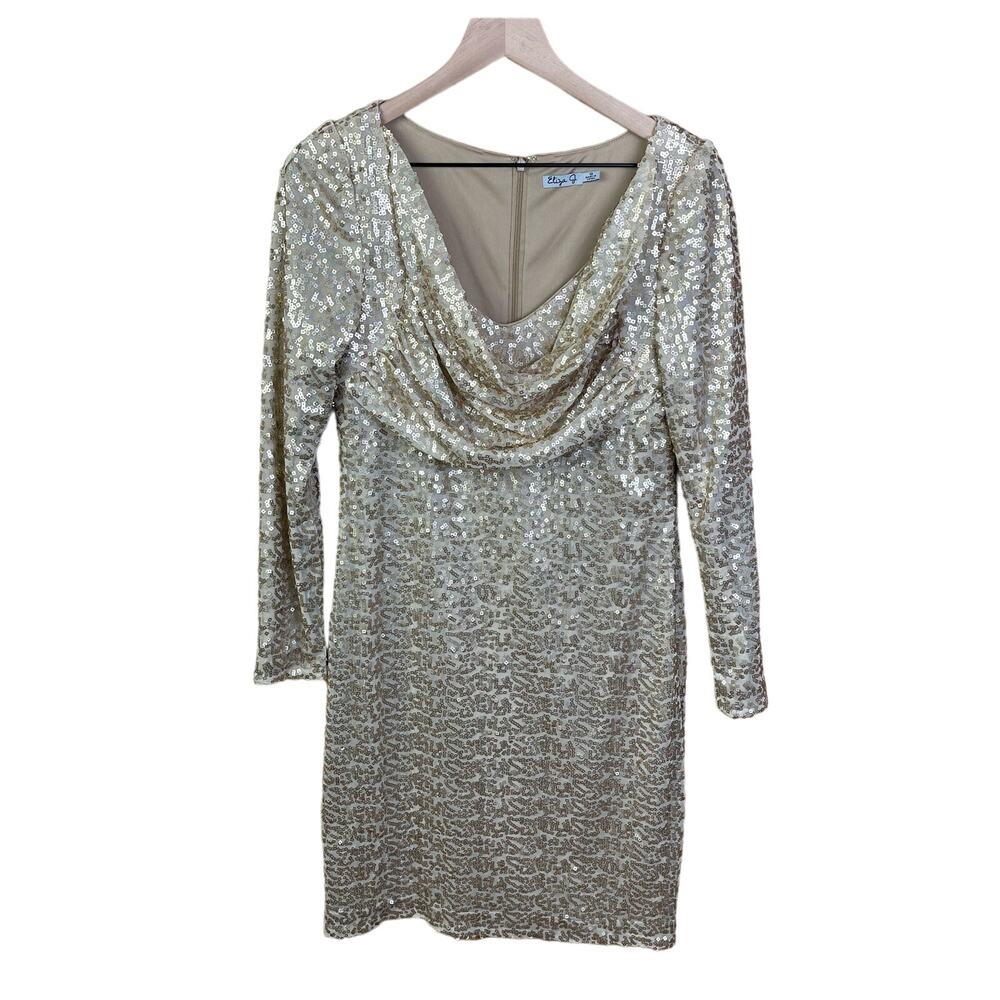 Eliza J Gold Sequin Dress Party Cocktail Formal‎ Glam Cowl Neck Size 10